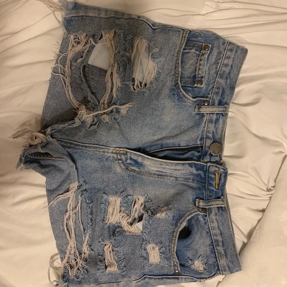 Distressed High Waisted Jean Shorts